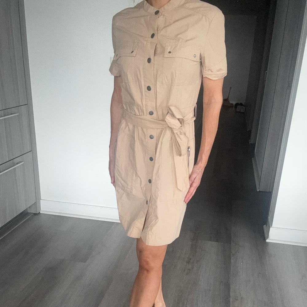 Moda International Safari Beige Button-Up Mini Dress